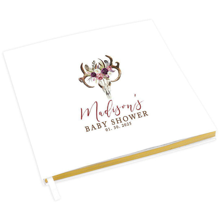 Custom Baby Shower Guestbook with Gold Accents, White Guest Sign in Registry, Design 2-Set of 1-Andaz Press-Blue Florals-