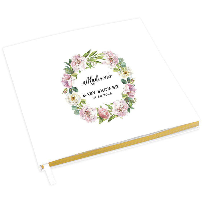 Custom Baby Shower Guestbook with Gold Accents, White Guest Sign in Registry, Design 2-Set of 1-Andaz Press-Blue Florals-