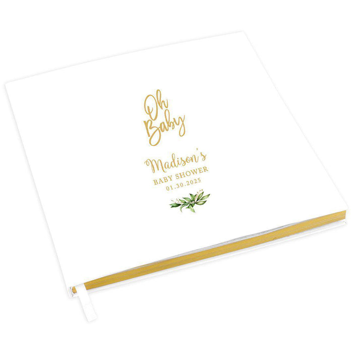 Custom Baby Shower Guestbook with Gold Accents, White Guest Sign in Registry, Design 2-Set of 1-Andaz Press-Blue Florals-