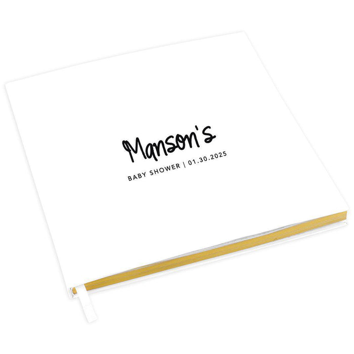 Custom Baby Shower Guestbook with Gold Accents, White Guest Sign in Registry, Design 2-Set of 1-Andaz Press-Blue Florals-