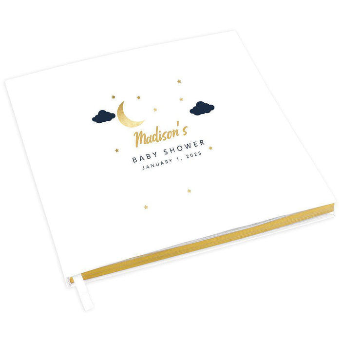 Custom Baby Shower Guestbook with Gold Accents, White Guest Sign in Registry, Design 2-Set of 1-Andaz Press-Blue Florals-
