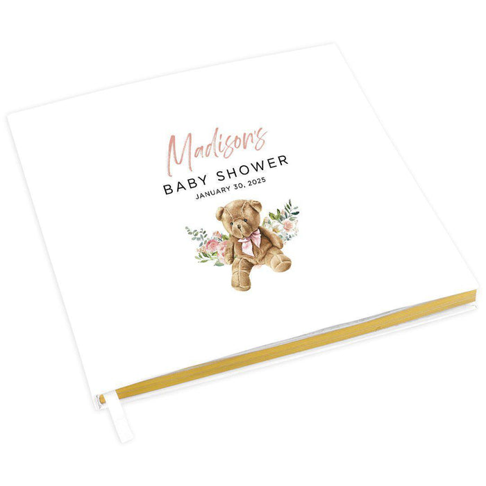 Custom Baby Shower Guestbook with Gold Accents, White Guest Sign in Registry, Design 2-Set of 1-Andaz Press-Blue Florals-