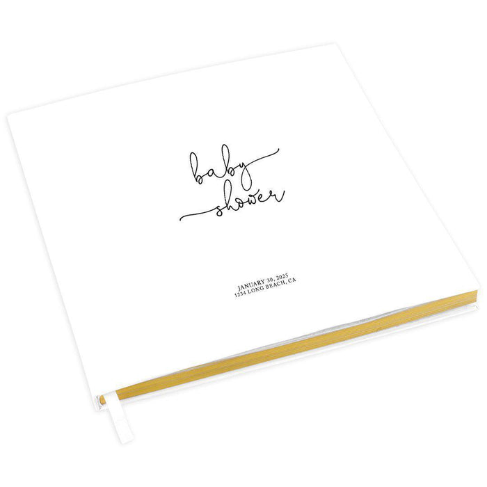 Custom Baby Shower Guestbook with Gold Accents, White Guest Sign in Registry, Design 2-Set of 1-Andaz Press-Blue Florals-