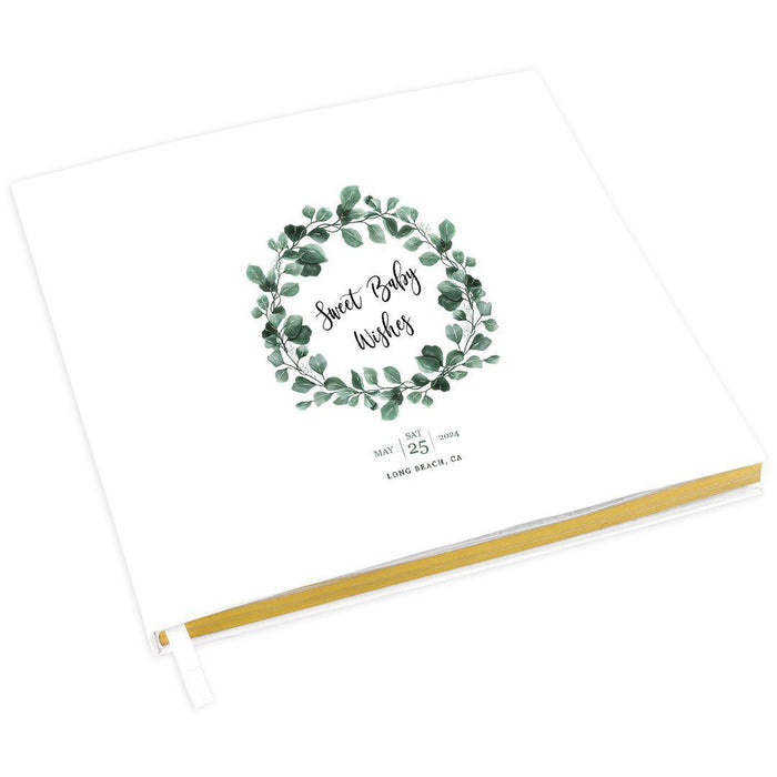 Custom Baby Shower Guestbook with Gold Accents, White Guest Sign in Registry, Design 2-Set of 1-Andaz Press-Blue Florals-