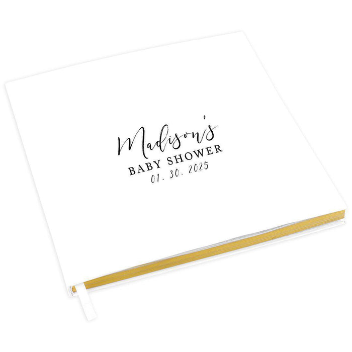 Custom Baby Shower Guestbook with Gold Accents, White Guest Sign in Registry, Design 2-Set of 1-Andaz Press-Black Script Design-