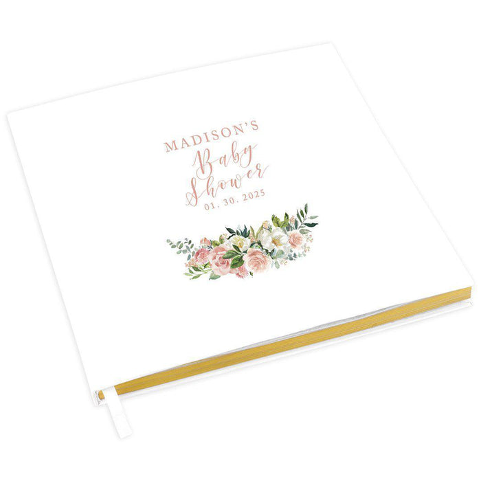 Custom Baby Shower Guestbook with Gold Accents, White Guest Sign in Registry, Design 2-Set of 1-Andaz Press-Blush Pink and White Florals-