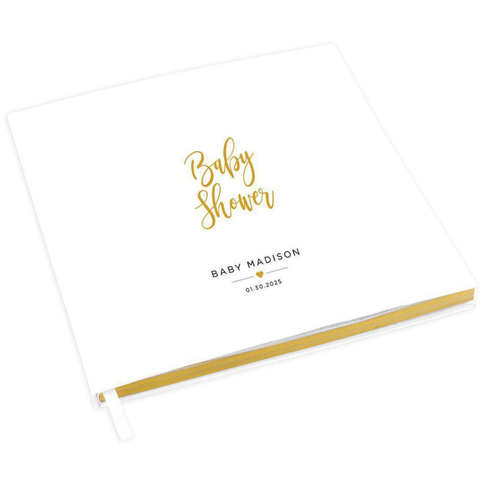 Custom Baby Shower Guestbook with Gold Accents, White Guest Sign in Registry, Design 2-Set of 1-Andaz Press-Gold Heart-