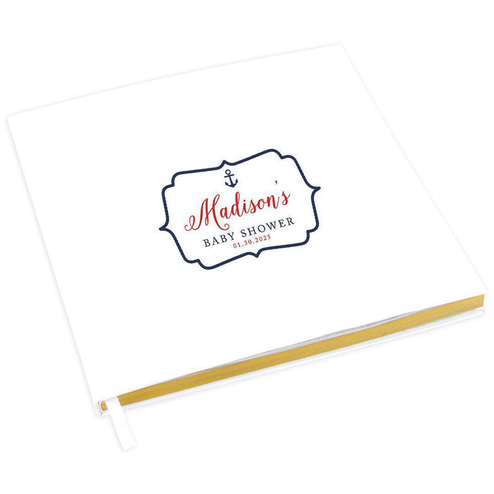 Custom Baby Shower Guestbook with Gold Accents, White Guest Sign in Registry, Design 2-Set of 1-Andaz Press-Nautical Anchor-