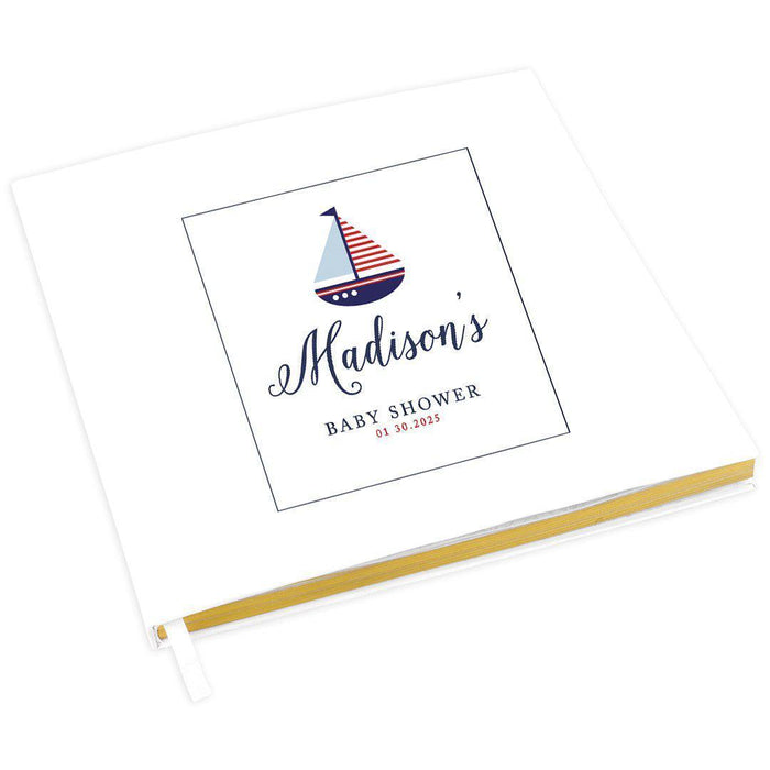 Custom Baby Shower Guestbook with Gold Accents, White Guest Sign in Registry, Design 2-Set of 1-Andaz Press-Nautical Sailboat-
