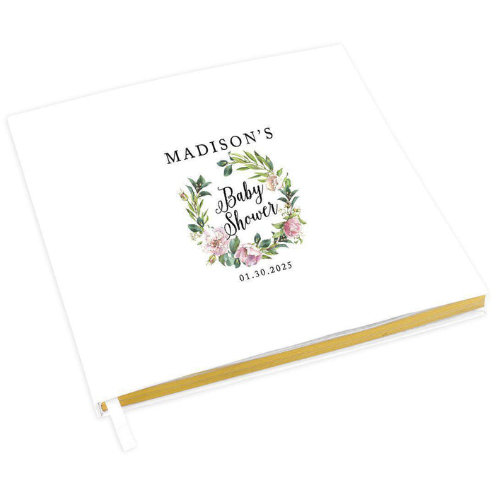 Custom Baby Shower Guestbook with Gold Accents, White Guest Sign in Registry, Design 2-Set of 1-Andaz Press-Watercolor Pink Peonies-