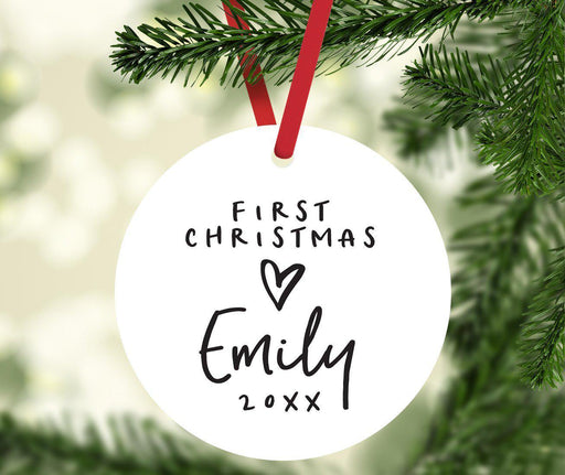 Custom Baby's 1st Christmas Round Metal Ornaments-Set of 1-Andaz Press-Baby's First Christmas Heart-