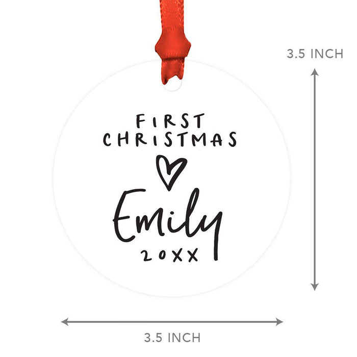 Custom Baby's 1st Christmas Round Metal Ornaments-Set of 1-Andaz Press-Baby's First Christmas Heart-