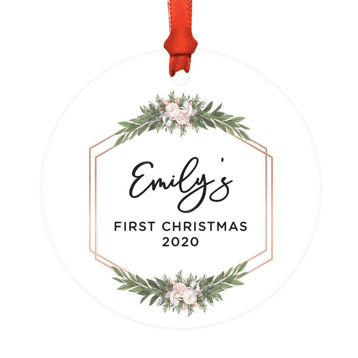 Custom Baby's 1st Christmas Round Metal Ornaments-Set of 1-Andaz Press-Baby's First Christmas Heart-