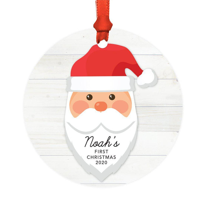 Custom Baby's 1st Christmas Round Metal Ornaments-Set of 1-Andaz Press-Baby's First Christmas Beard-