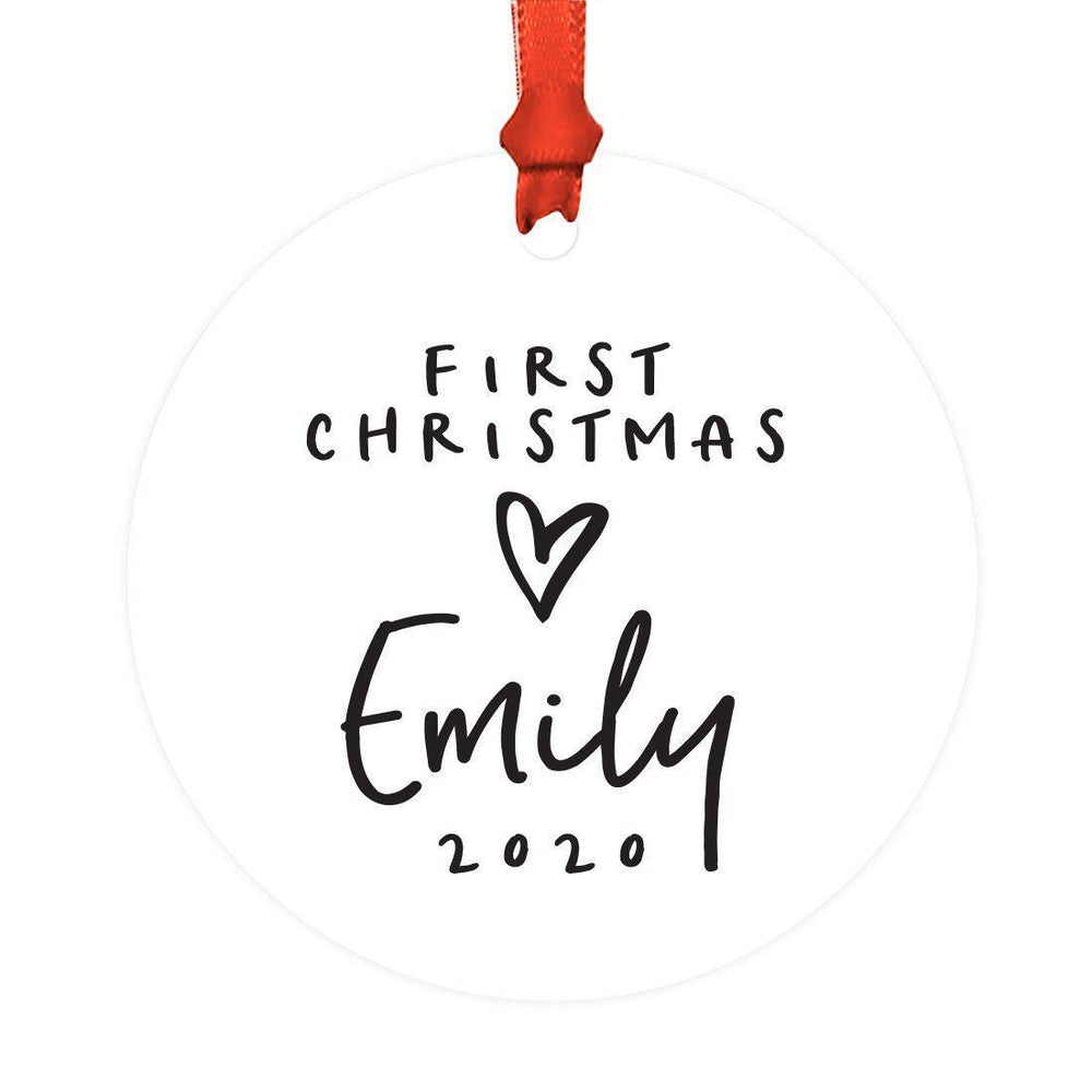 Custom Baby's 1st Christmas Round Metal Ornaments-Set of 1-Andaz Press-Baby's First Christmas Heart-