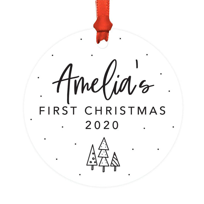 Custom Baby's 1st Christmas Round Metal Ornaments-Set of 1-Andaz Press-Baby's First Christmas Trees-