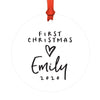 Custom Baby's 1st Christmas Round Metal Ornaments-Set of 1-Andaz Press-Baby's First Christmas Heart-