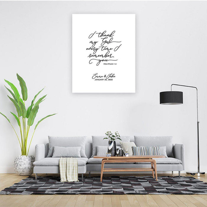 Custom Biblical Canvas Wedding Guestbook Welcome Signs-Set of 1-Andaz Press-I Thank My God Every Time I Remember You-