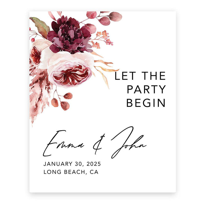 Custom Boho Wedding Canvas Welcome Signs-Set of 1-Andaz Press-Boho Burgundy Blush Florals-