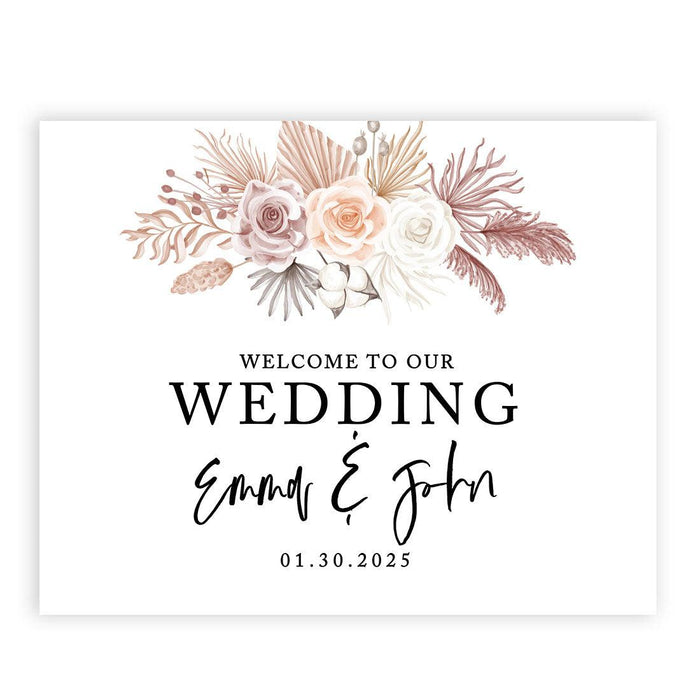 Custom Boho Wedding Canvas Welcome Signs-Set of 1-Andaz Press-Boho Floral Palm Fans-