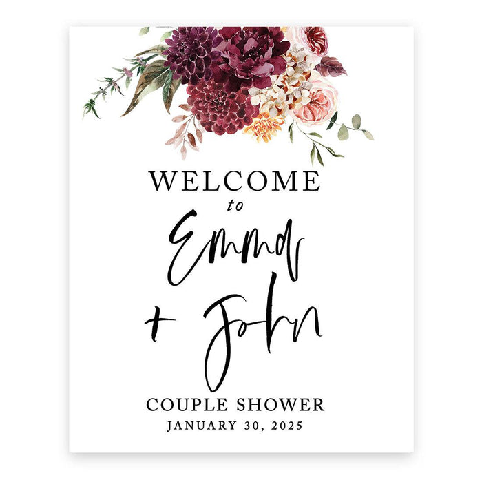 Custom Boho Wedding Canvas Welcome Signs-Set of 1-Andaz Press-Fall Burgundy Florals-