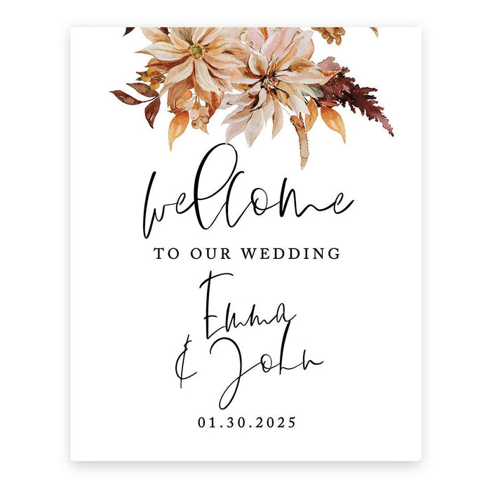 Custom Boho Wedding Canvas Welcome Signs-Set of 1-Andaz Press-Fall Leaves & Florals-