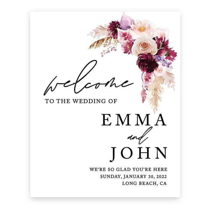 Custom Boho Wedding Canvas Welcome Signs-Set of 1-Andaz Press-Watercolor Boho Florals-