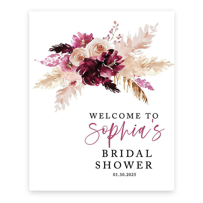 Custom Boho Wedding Canvas Welcome Signs-Set of 1-Andaz Press-Watercolor Boho Florals Bridal Shower-
