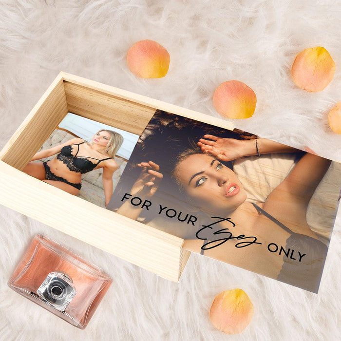 Custom Boudoir Photo Box, Natural Wood, Boudoir Photography Storage Box-Set of 1-Andaz Press-For Your Eyes Only-
