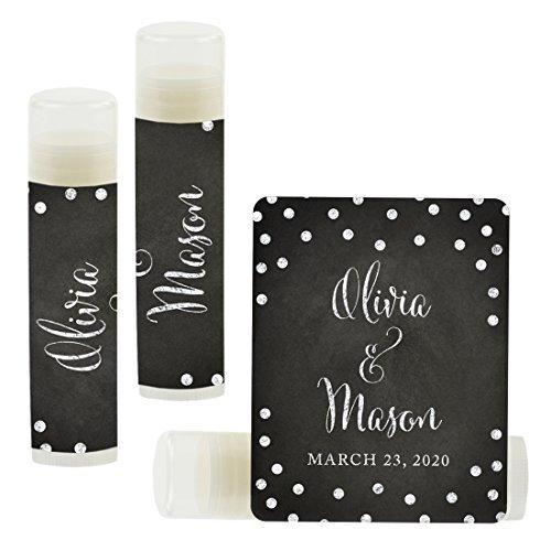 Custom Bridal Shower Bachelorette Party Lip Balm Favors, Brides Name and Date-Set of 12-Andaz Press-Faux Gold Glitter Shimmer-