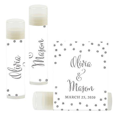 Custom Bridal Shower Bachelorette Party Lip Balm Favors, Brides Name and Date-Set of 12-Andaz Press-Faux Gold Glitter Shimmer-