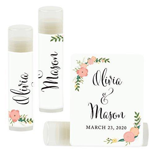 Custom Bridal Shower Bachelorette Party Lip Balm Favors, Brides Name and Date-Set of 12-Andaz Press-Classic Floral Roses-