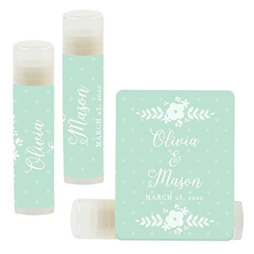 Custom Bridal Shower Bachelorette Party Lip Balm Favors, Brides Name and Date-Set of 12-Andaz Press-Floral Mint Green-