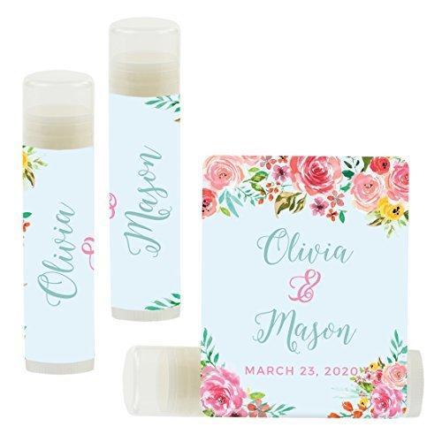 Custom Bridal Shower Bachelorette Party Lip Balm Favors, Brides Name and Date-Set of 12-Andaz Press-Pink Roses English Tea Party-