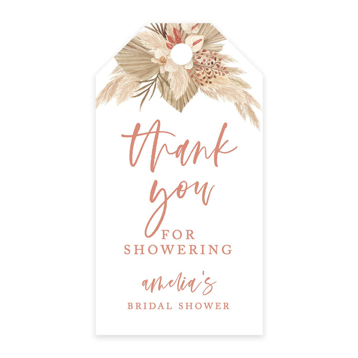 Custom Bridal Shower Favor Tags with Bakers Twine Custom Cardstock Thank you for Showering Gift Tags-Set of 100-Andaz Press-Boho Dried Palm Leaves-