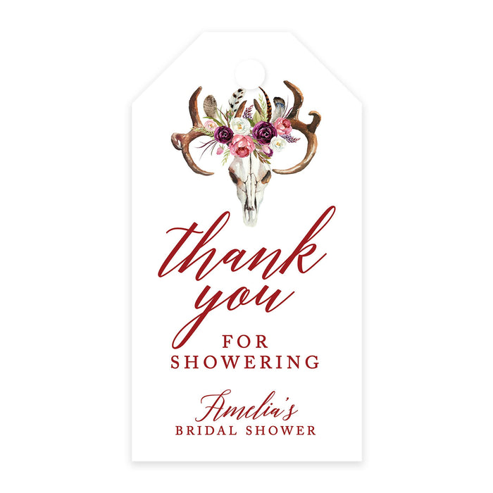 Custom Bridal Shower Favor Tags with Bakers Twine Custom Cardstock Thank you for Showering Gift Tags-Set of 100-Andaz Press-Boho Rustic Floral Antlers-