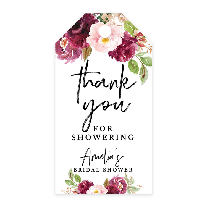 Custom Bridal Shower Favor Tags with Bakers Twine Custom Cardstock Thank you for Showering Gift Tags-Set of 100-Andaz Press-Fall Burgundy Marsala-