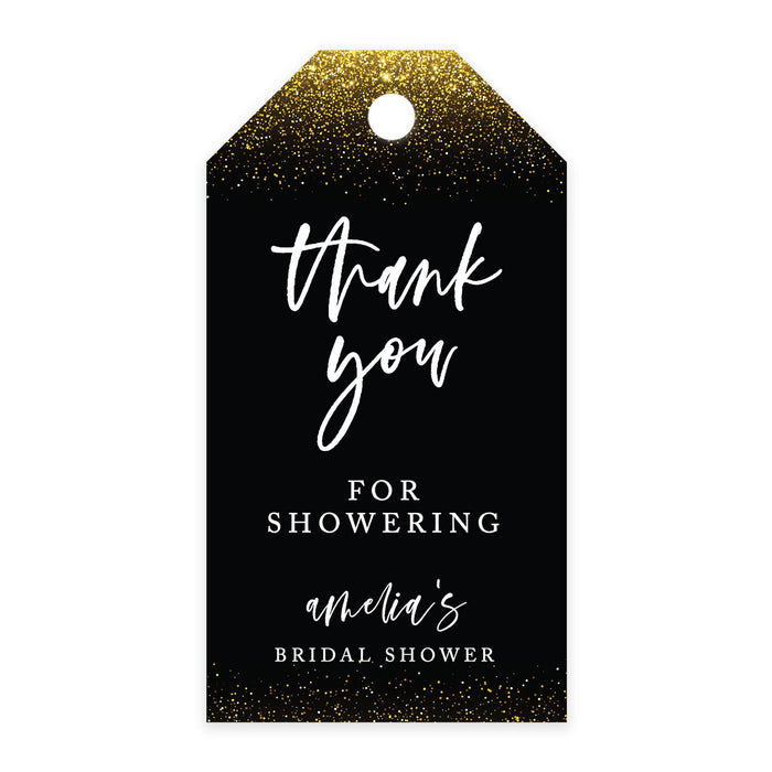Custom Bridal Shower Favor Tags with Bakers Twine Custom Cardstock Thank you for Showering Gift Tags-Set of 100-Andaz Press-Gold Glitter With Black-