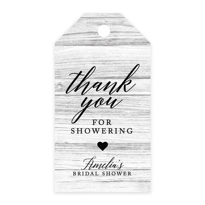 Custom Bridal Shower Favor Tags with Bakers Twine Custom Cardstock Thank you for Showering Gift Tags-Set of 100-Andaz Press-Gray Rustic Wood-