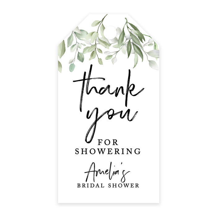 Custom Bridal Shower Favor Tags with Bakers Twine Custom Cardstock Thank you for Showering Gift Tags-Set of 100-Andaz Press-Greenery Leaves-