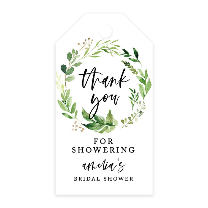 Custom Bridal Shower Favor Tags with Bakers Twine Custom Cardstock Thank you for Showering Gift Tags-Set of 100-Andaz Press-Greenery Wreath-