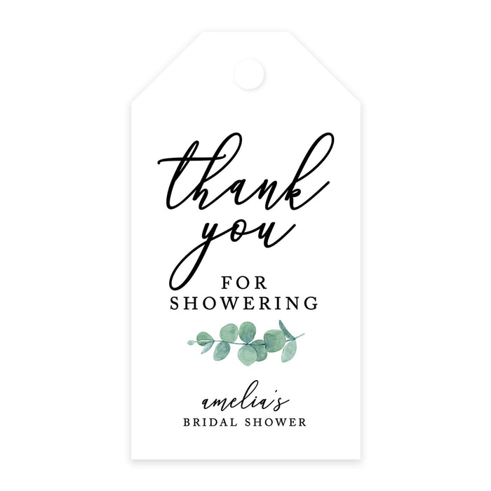 Custom Bridal Shower Favor Tags with Bakers Twine Custom Cardstock Thank you for Showering Gift Tags-Set of 100-Andaz Press-Minimal Eucalyptus Leaf-