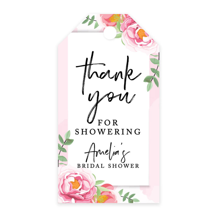 Custom Bridal Shower Favor Tags with Bakers Twine Custom Cardstock Thank you for Showering Gift Tags-Set of 100-Andaz Press-Pink Peonies-