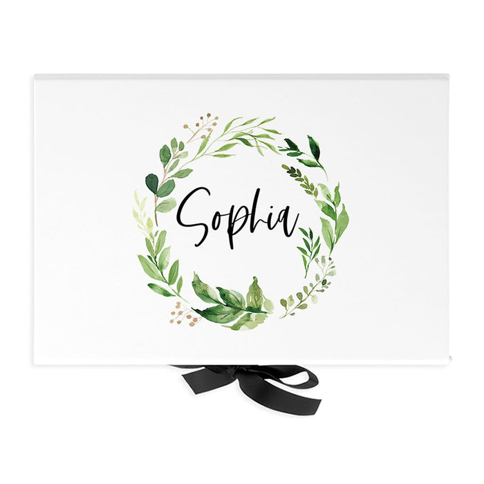 Custom Bridesmaid Proposal Box with Lids, White Gift Box with Ribbon - 24 Designs-Set of 1-Andaz Press-Monogram Greenery-