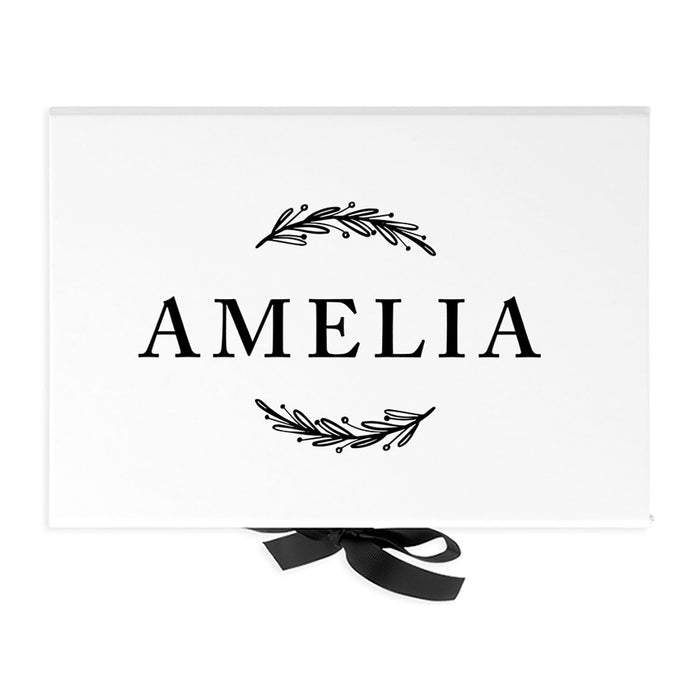 Custom Bridesmaid Proposal Box with Lids, White Gift Box with Ribbon - 24 Designs-Set of 1-Andaz Press-Monogram Greenery-