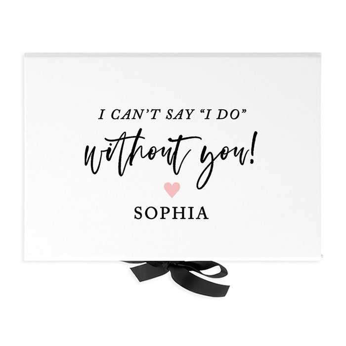 Custom Bridesmaid Proposal Box with Lids, White Gift Box with Ribbon - 24 Designs-Set of 1-Andaz Press-Monogram Greenery-