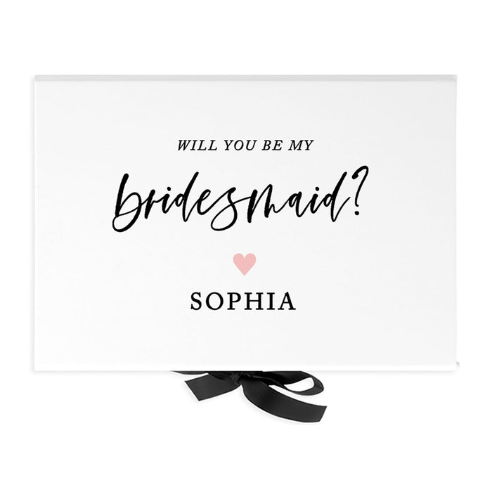 Custom Bridesmaid Proposal Box with Lids, White Gift Box with Ribbon - 24 Designs-Set of 1-Andaz Press-Monogram Greenery-
