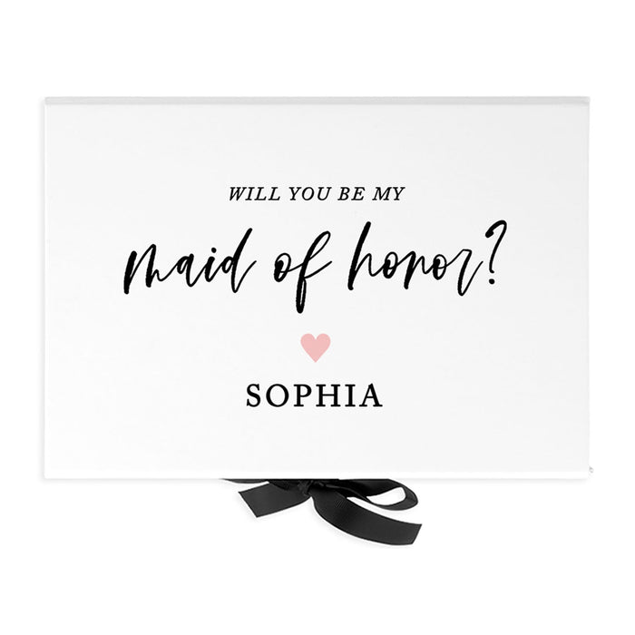 Custom Bridesmaid Proposal Box with Lids, White Gift Box with Ribbon - 24 Designs-Set of 1-Andaz Press-Monogram Greenery-