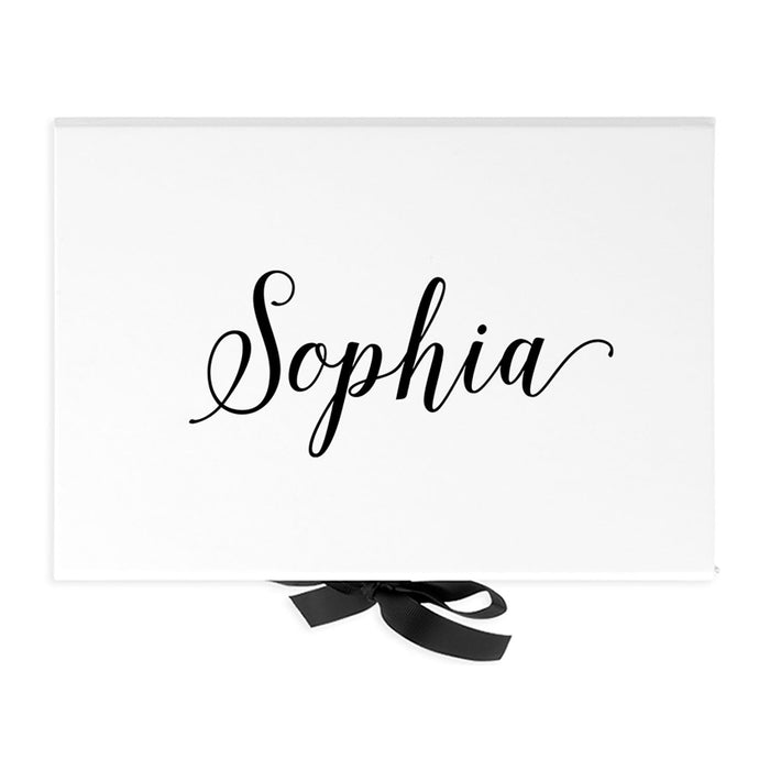 Custom Bridesmaid Proposal Box with Lids, White Gift Box with Ribbon - 24 Designs-Set of 1-Andaz Press-Classic Script-