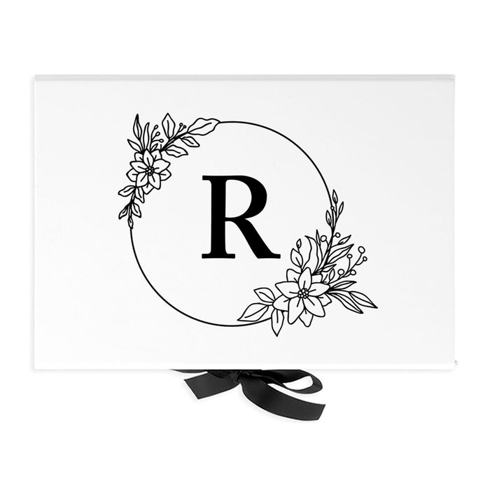 Custom Bridesmaid Proposal Box with Lids, White Gift Box with Ribbon - 24 Designs-Set of 1-Andaz Press-Minimal Floral Monogram Frame-